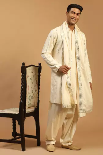 cream viscose kurta and patiala set