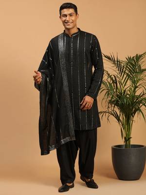 Black Viscose Kurta And Patiala Set 1