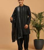 Men'S Black Viscose Kurta And Patiala Set