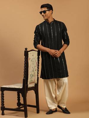  black and cream viscose kurta and patiala set 1