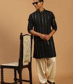 men's black and cream viscose kurta and patiala set