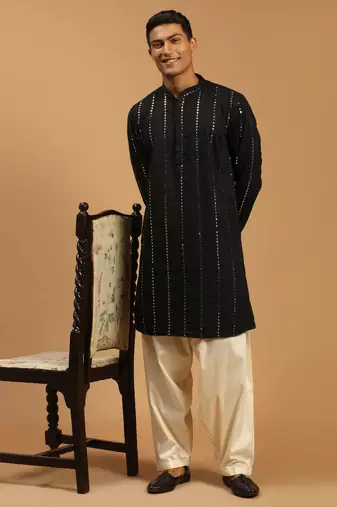  black and cream viscose kurta and patiala set