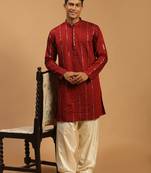 men's maroon and cream viscose kurta and patiala set
