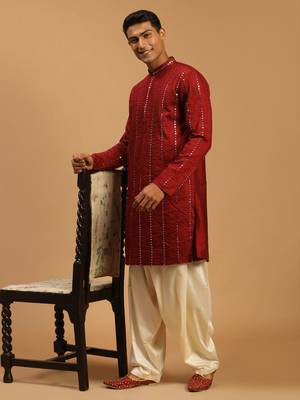  maroon and cream viscose kurta and patiala set 2