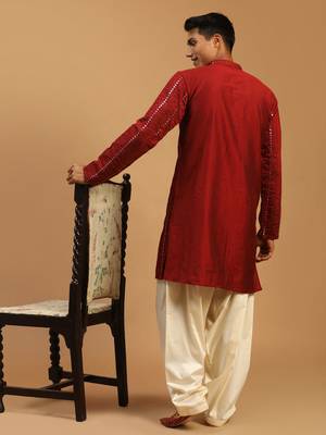 maroon and cream viscose kurta and patiala set 3