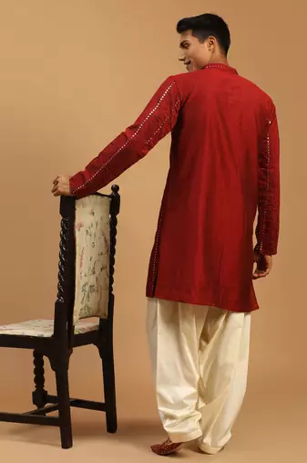  maroon and cream viscose kurta and patiala set