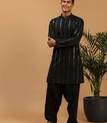Men'S Black Viscose Kurta And Patiala Set