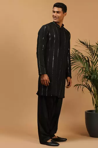 Black Viscose Kurta And Patiala Set