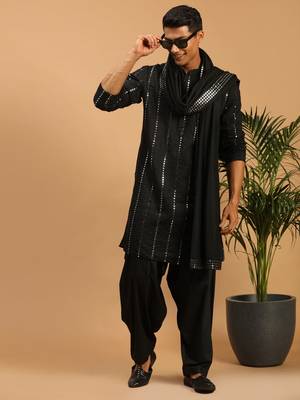 Black Viscose Kurta And Patiala Set 1