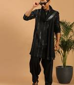 Men'S Black Viscose Kurta And Patiala Set