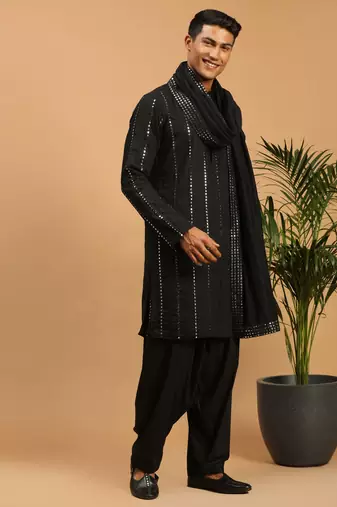 Black Viscose Kurta And Patiala Set
