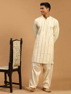 cream viscose kurta and patiala set 1