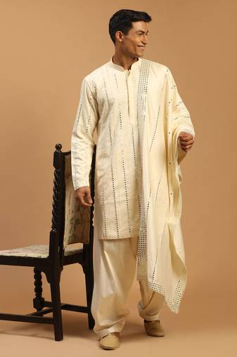 Vastramay men's cream viscose kurta and patiala set