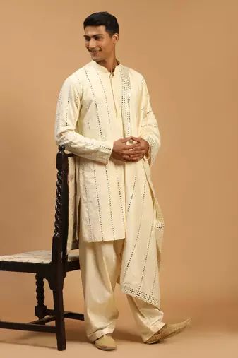 cream viscose kurta and patiala set