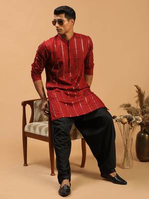 maroon and black viscose kurta and patiala with mirror work 1