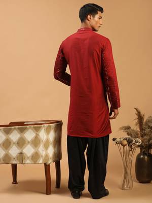 maroon and black viscose kurta and patiala with mirror work 3