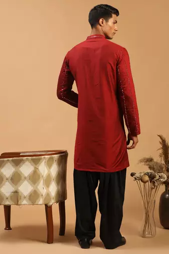 maroon and black viscose kurta and patiala with mirror work