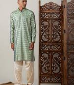  men's green and cream viscose kurta and patiala set