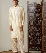 Men'S Gold And Cream Viscose Kurta And Patiala Set