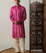 Vastramay men's pink and cream viscose kurta and patiala set