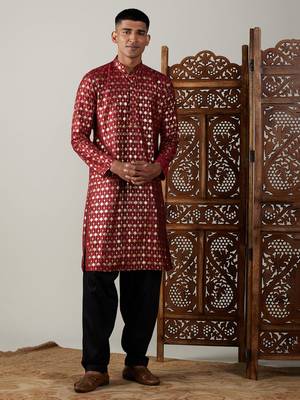 Maroon And Black Viscose Kurta And Patiala Set 1