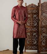 Maroon And Black Viscose Kurta And Patiala Set