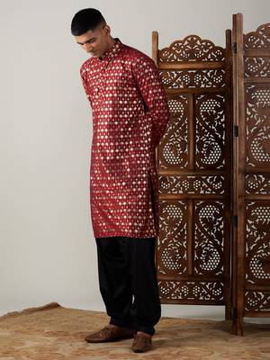Maroon And Black Viscose Kurta And Patiala Set 2