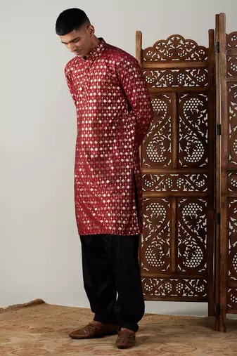 Maroon And Black Viscose Kurta And Patiala Set