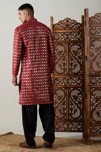 Maroon And Black Viscose Kurta And Patiala Set