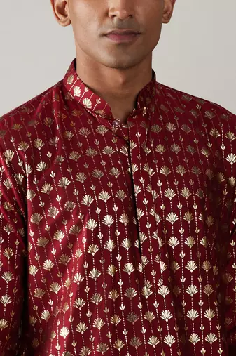 Maroon And Black Viscose Kurta And Patiala Set