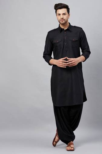 Vastramay men's black cotton blend kurta and patiala set
