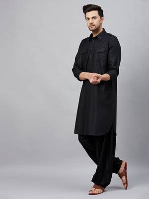 Vastramay men's black cotton blend kurta and patiala set 2