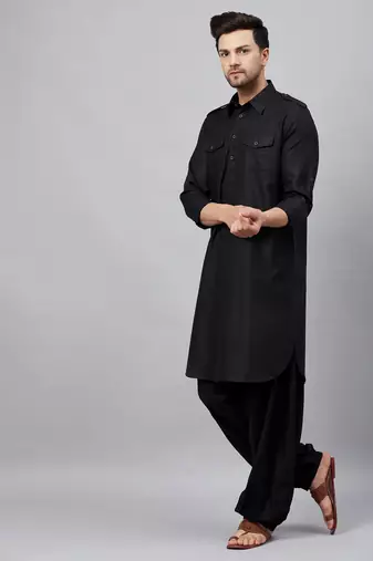 Vastramay men's black cotton blend kurta and patiala set