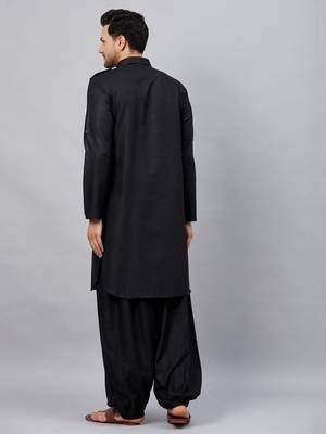 Vastramay men's black cotton blend kurta and patiala set 3