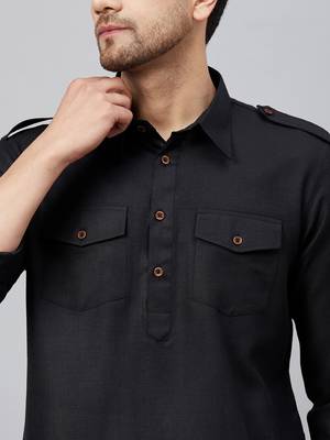 Vastramay men's black cotton blend kurta and patiala set 4