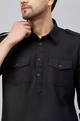 Vastramay men's black cotton blend kurta and patiala set