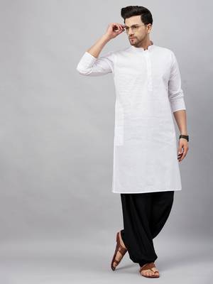 Vastramay men's white and black cotton kurta and patiala set 1