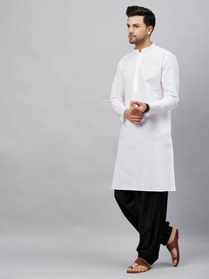Vastramay men's white and black cotton kurta and patiala set 2
