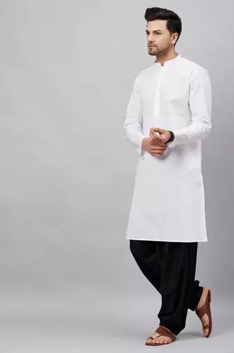 Vastramay men's white and black cotton kurta and patiala set