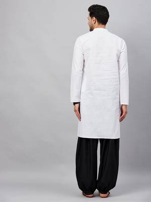 Vastramay men's white and black cotton kurta and patiala set 3