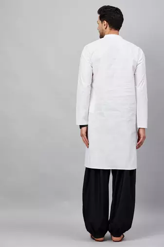 Vastramay men's white and black cotton kurta and patiala set