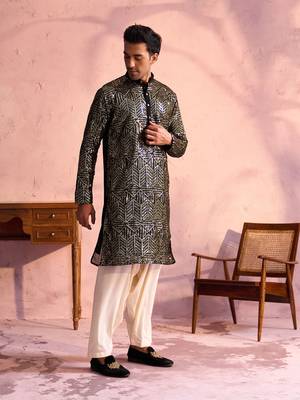Black And Cream Georgette Kurta And Patiala Set 2