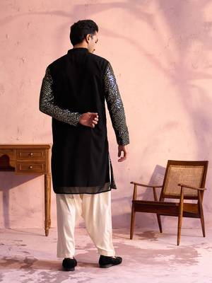 Black And Cream Georgette Kurta And Patiala Set 3