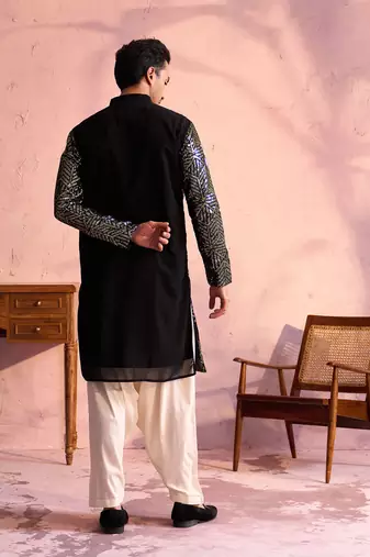 Black And Cream Georgette Kurta And Patiala Set