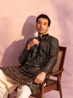 Black And Cream Georgette Kurta And Patiala Set 4
