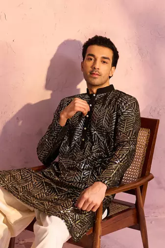 Black And Cream Georgette Kurta And Patiala Set