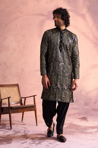  men's black georgette kurta and patiala set