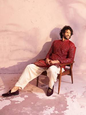 Maroon And Cream Georgette Kurta And Patiala Set 1