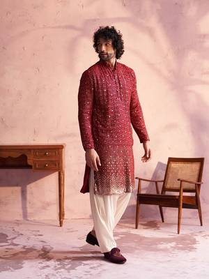 Maroon And Cream Georgette Kurta And Patiala Set 2