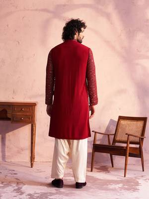 Maroon And Cream Georgette Kurta And Patiala Set 3